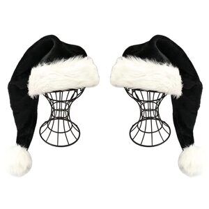 6088 Black Santa Hat - Adults Deluxe Black And White Xmas Christmas Hat